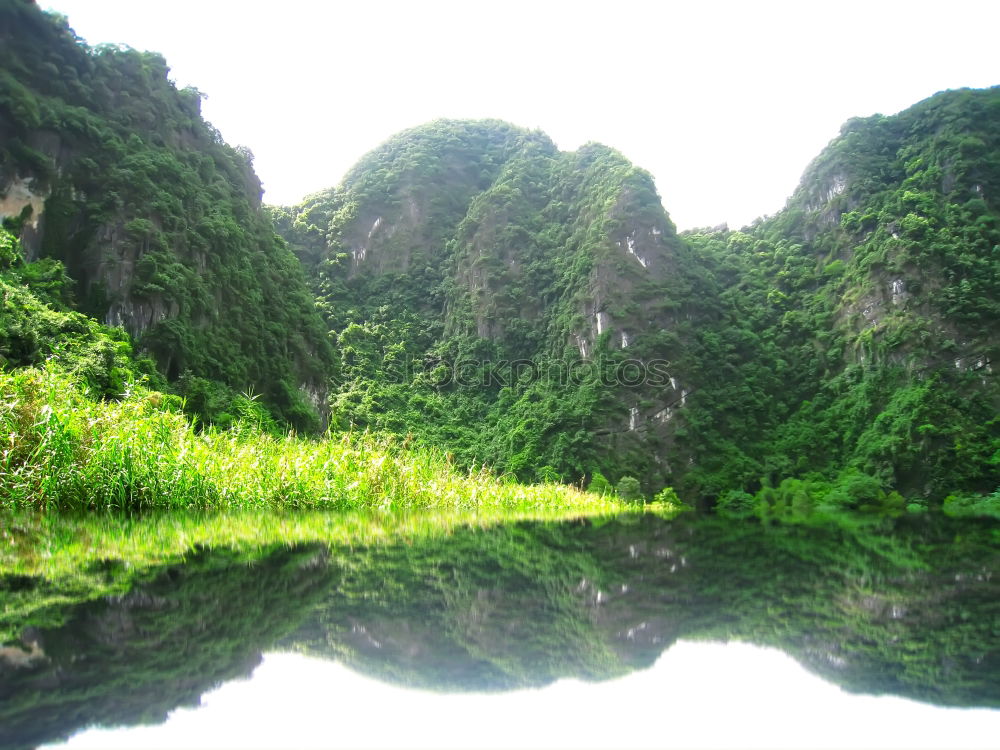 Landscape Vietnam. River view in the dim light of dusk at Ninhbi