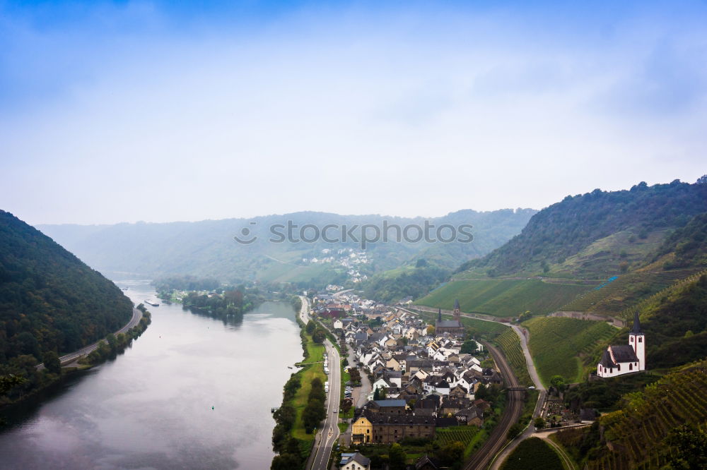 Similar – View of Bremm on the Mosel with Mosel loop