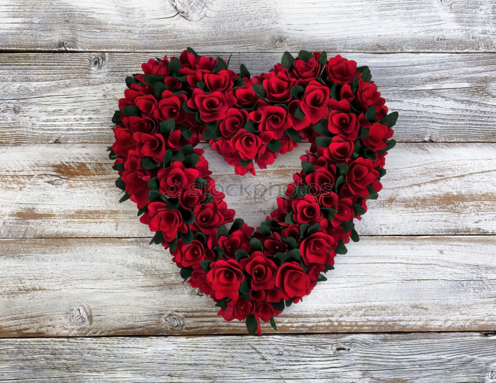 Similar – Image, Stock Photo Heart made of red roses on wooden table for Valentine’s Day.