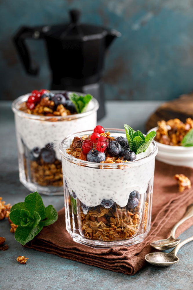 Similar – Chia yogurt with raspberries in a glass cup