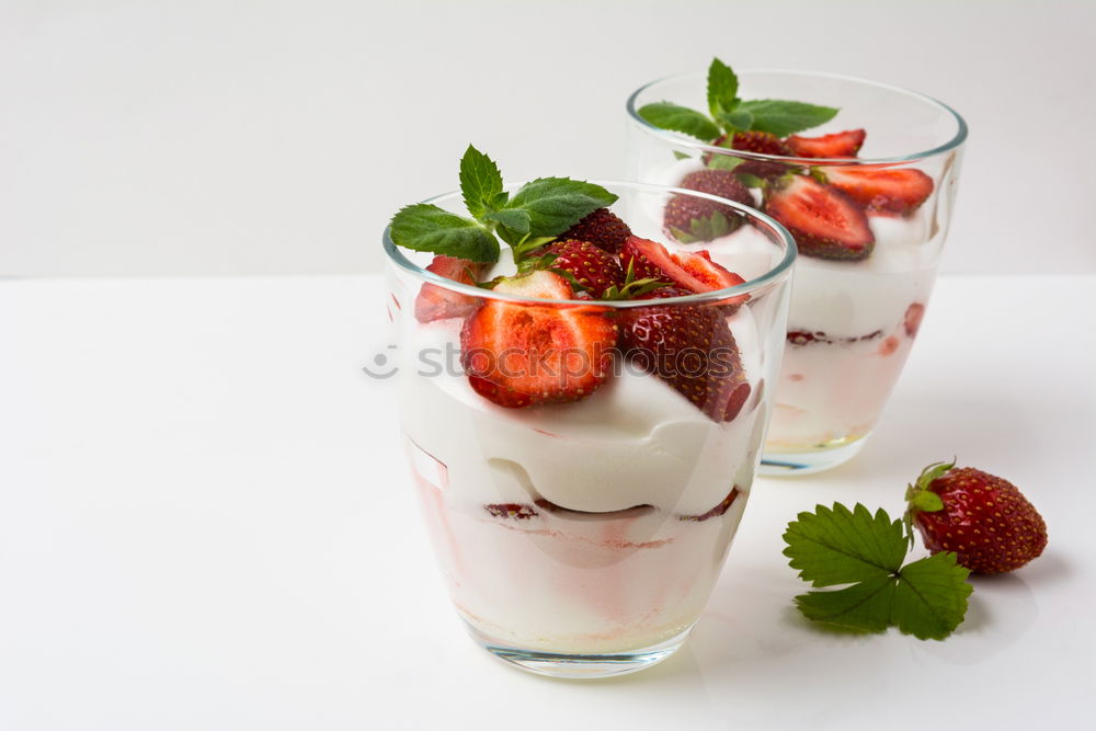 Similar – Image, Stock Photo Chia pudding Strawberry parfait with greek yogurt and nuts