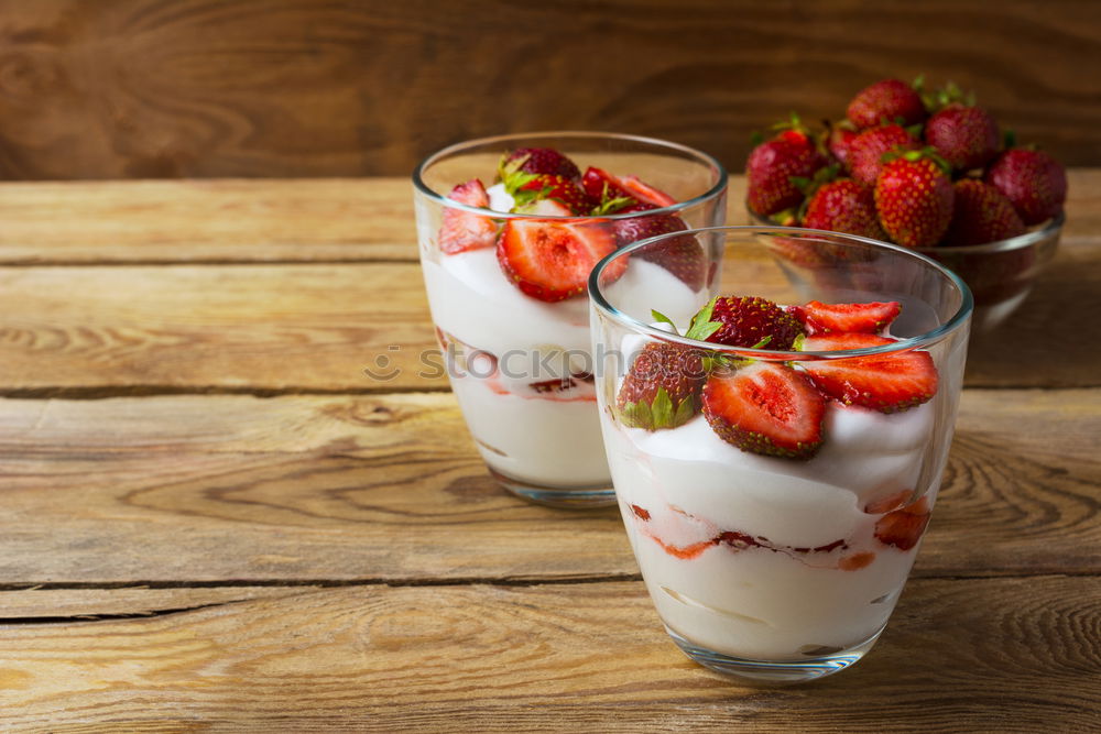 Similar – Image, Stock Photo Chia pudding Strawberry parfait with greek yogurt and nuts