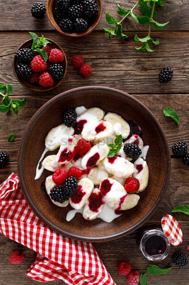 Image, Stock Photo French toast with berries, syrup and sour cream