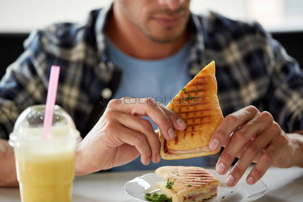 Similar – Image, Stock Photo Crop friends having meal while traveling