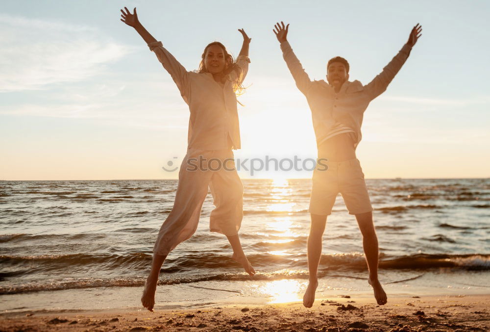 Similar – Image, Stock Photo Group of happy friends celebrating with drinks in sunset