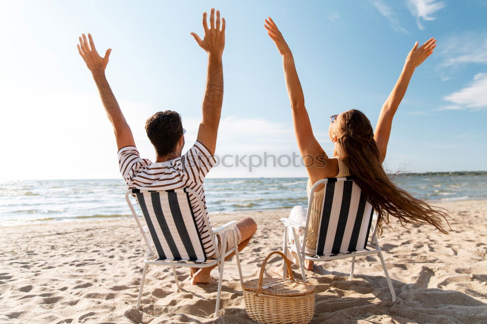 Similar – Image, Stock Photo Group of happy friends celebrating with drinks in sunset