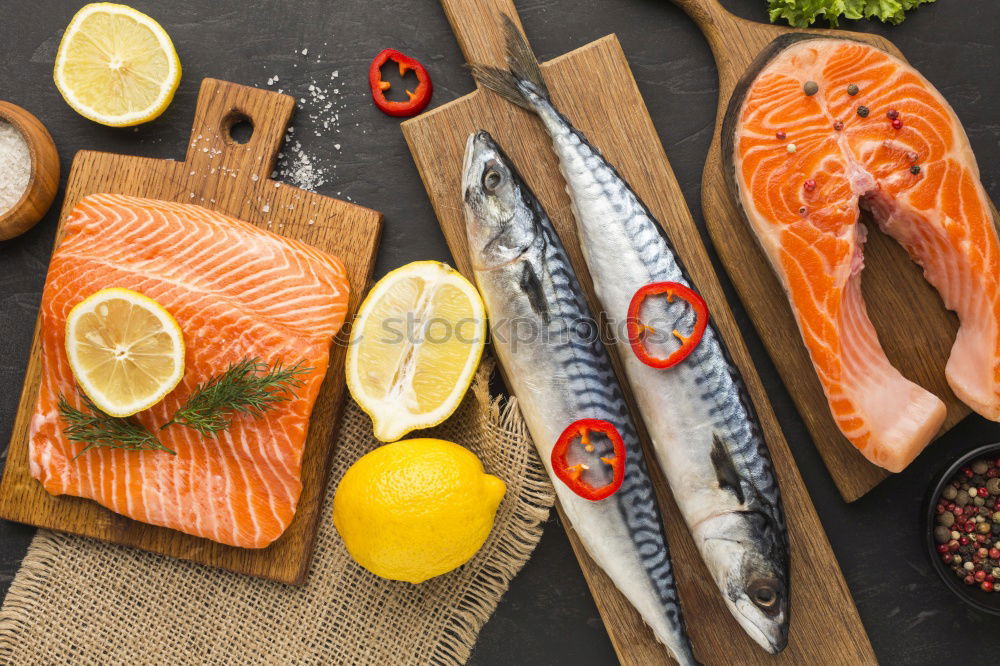 Similar – Image, Stock Photo Salmon fillet on cutting board with knife