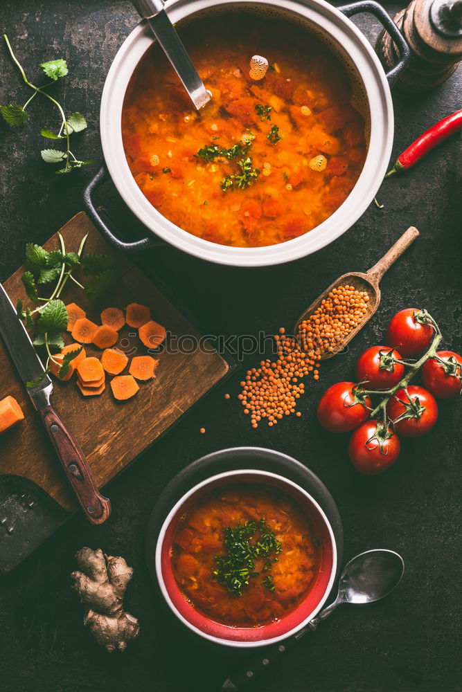 Image, Stock Photo Vegan lentil soup in bowl with spoon