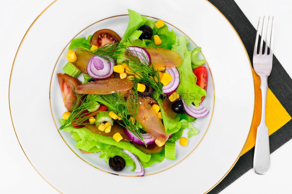 Similar – fresh salad on dark wooden table