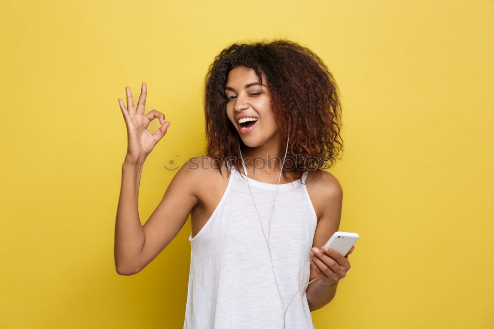 Similar – Image, Stock Photo Happy Arab girl listening to music and dancing