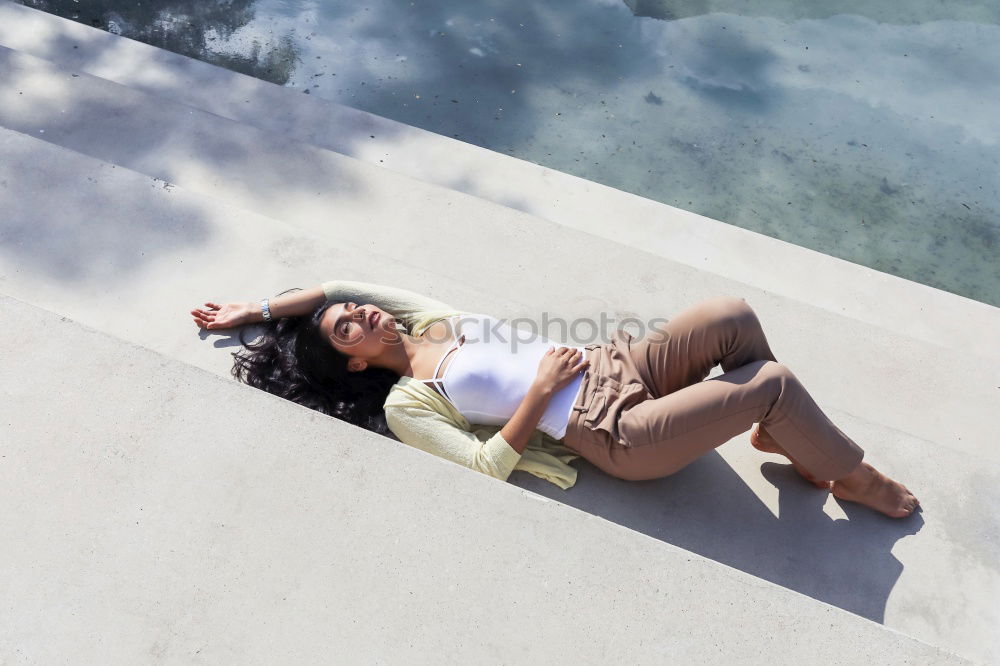 Similar – Image, Stock Photo Happy girl posing on the stones of a river