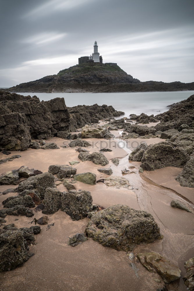 Image, Stock Photo Lighthouse at low tide in Cornwall 2