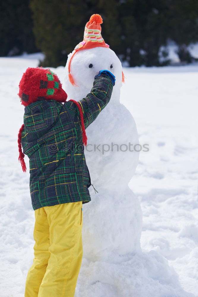 Similar – Image, Stock Photo Snowman and child in the yard