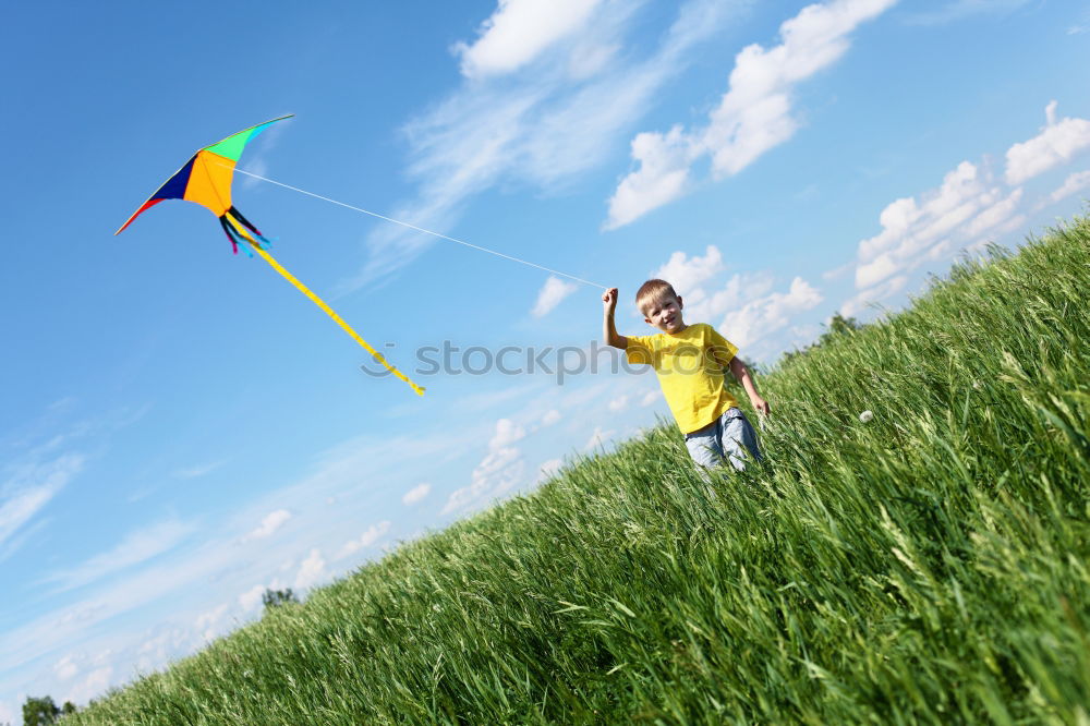 Image, Stock Photo Two little kids playing with cardboard toy airplane in the park at the day time. Concept of happy game. Child having fun outdoors. Picture made on the background of blue sky.