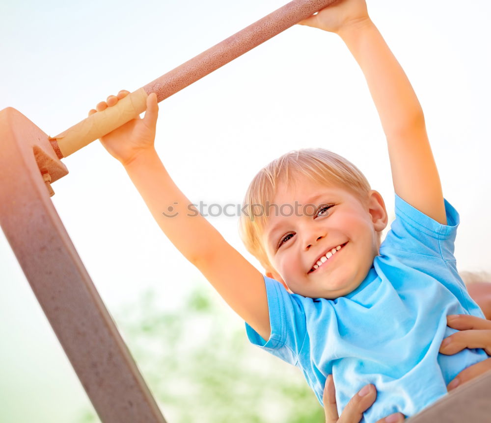 Image, Stock Photo Happy little girl playing on the playground at the day time