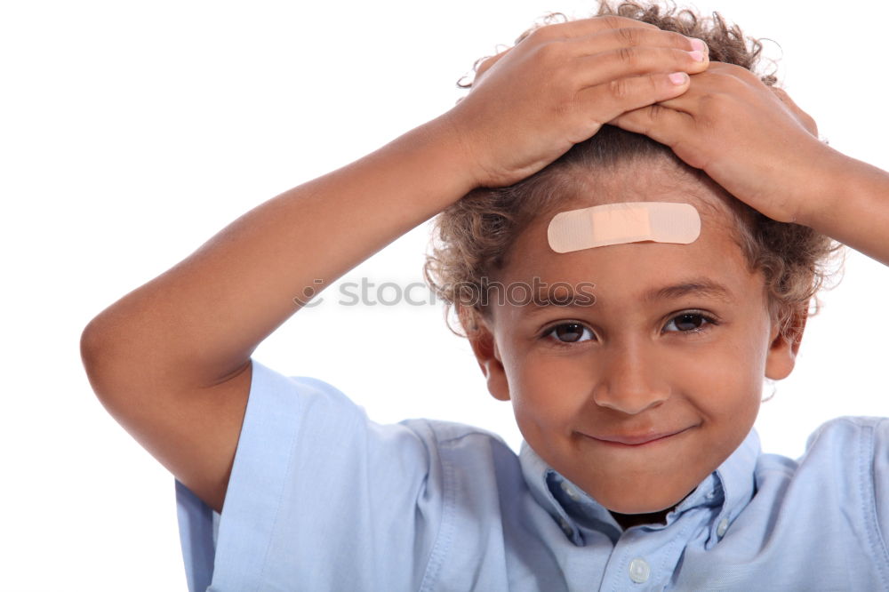 Similar – Image, Stock Photo boy with a plaster on His face