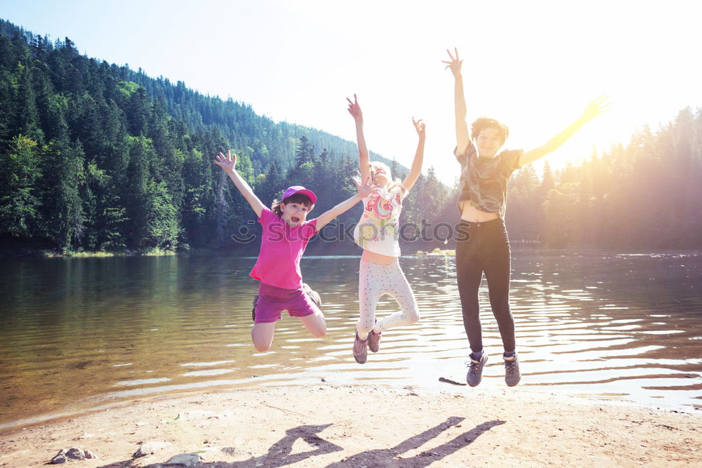 Similar – Image, Stock Photo Happy family standing near the lake at the day time.