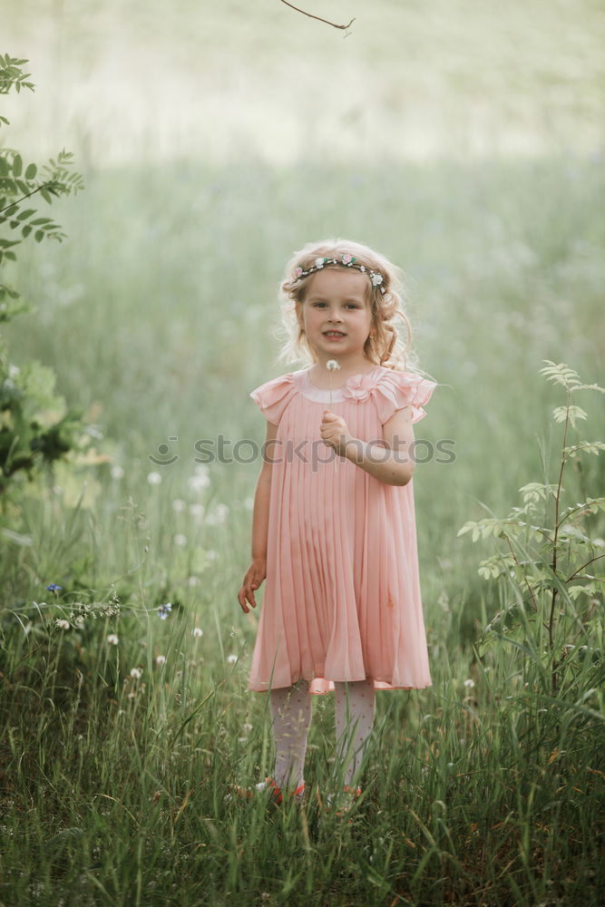 Similar – little cute girl have fun under tree with cones on a sunny spring day