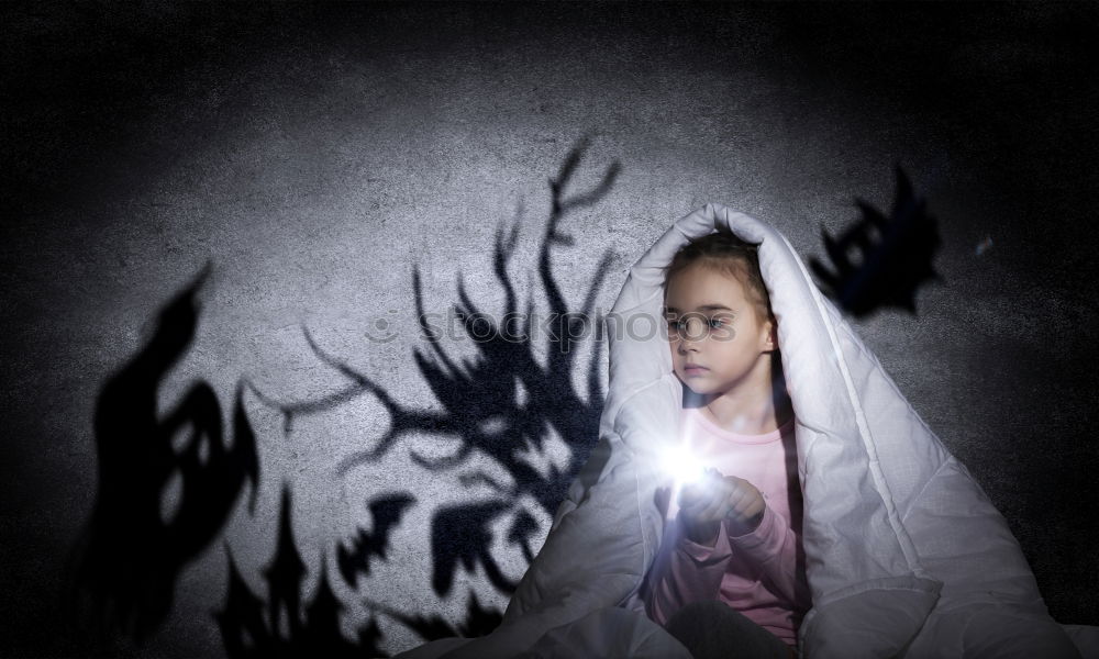 Image, Stock Photo Two woman disguised as devils in the dark