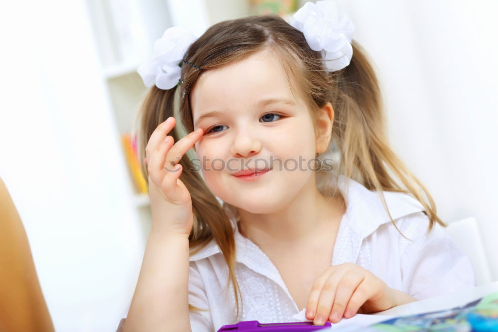 Similar – Image, Stock Photo kid girl playing with dolls at home