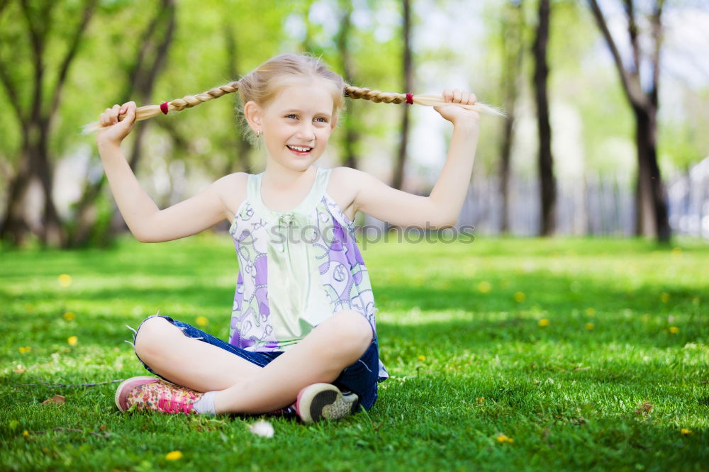 Similar – Image, Stock Photo Happy little girl playing on the playground at the day time