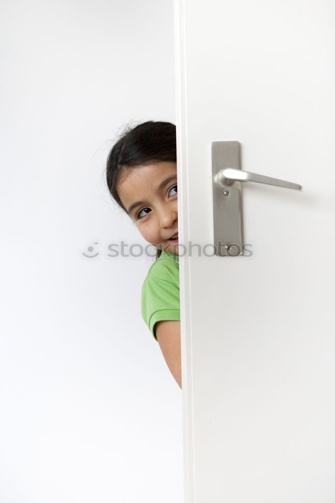 Image, Stock Photo baby playing and hiding with white curtains