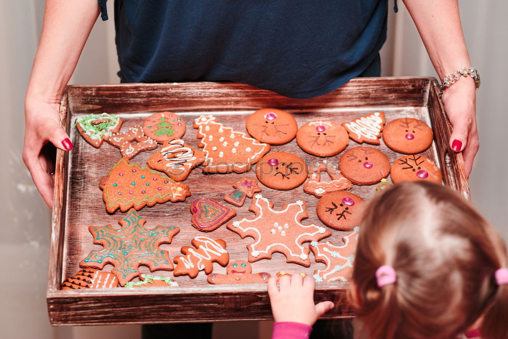 Image, Stock Photo Little girl looking at tray filled with Christmas cookies