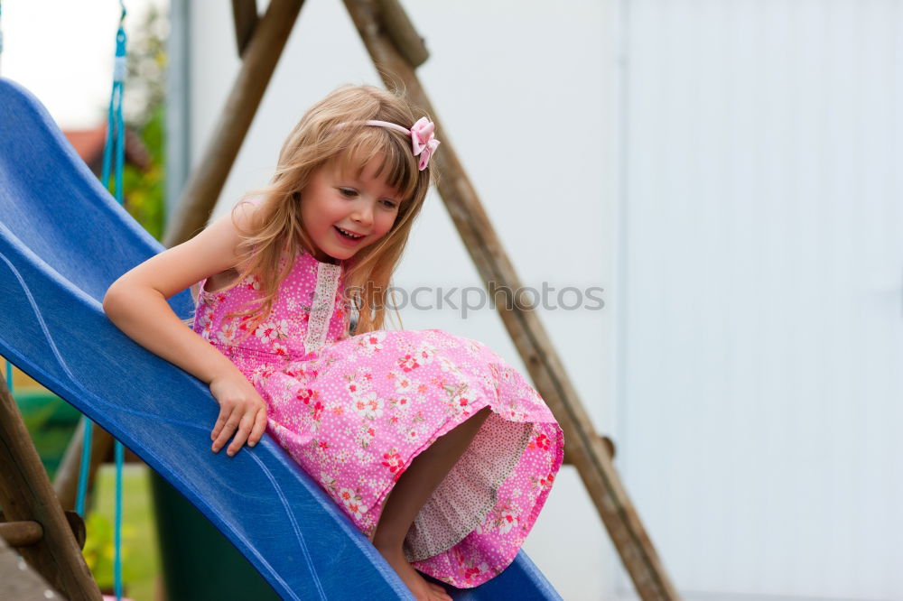 Similar – Image, Stock Photo Happy little girl playing on the playground at the day time