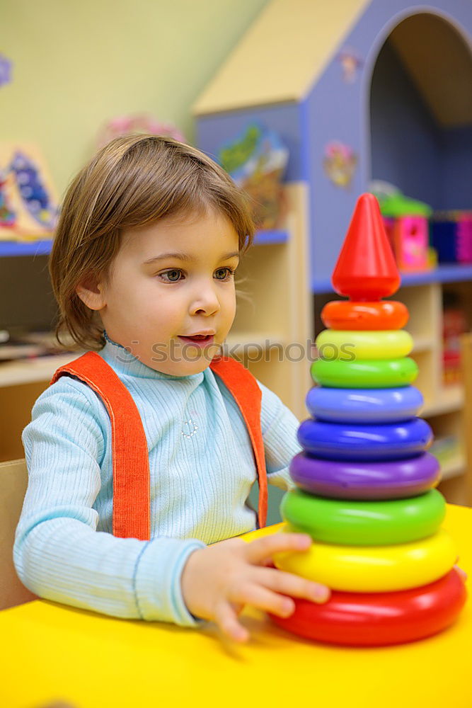 Image, Stock Photo Happy baby playing with toy blocks.