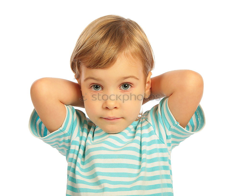 Similar – portrait of a Screaming little boy covering ears with hands