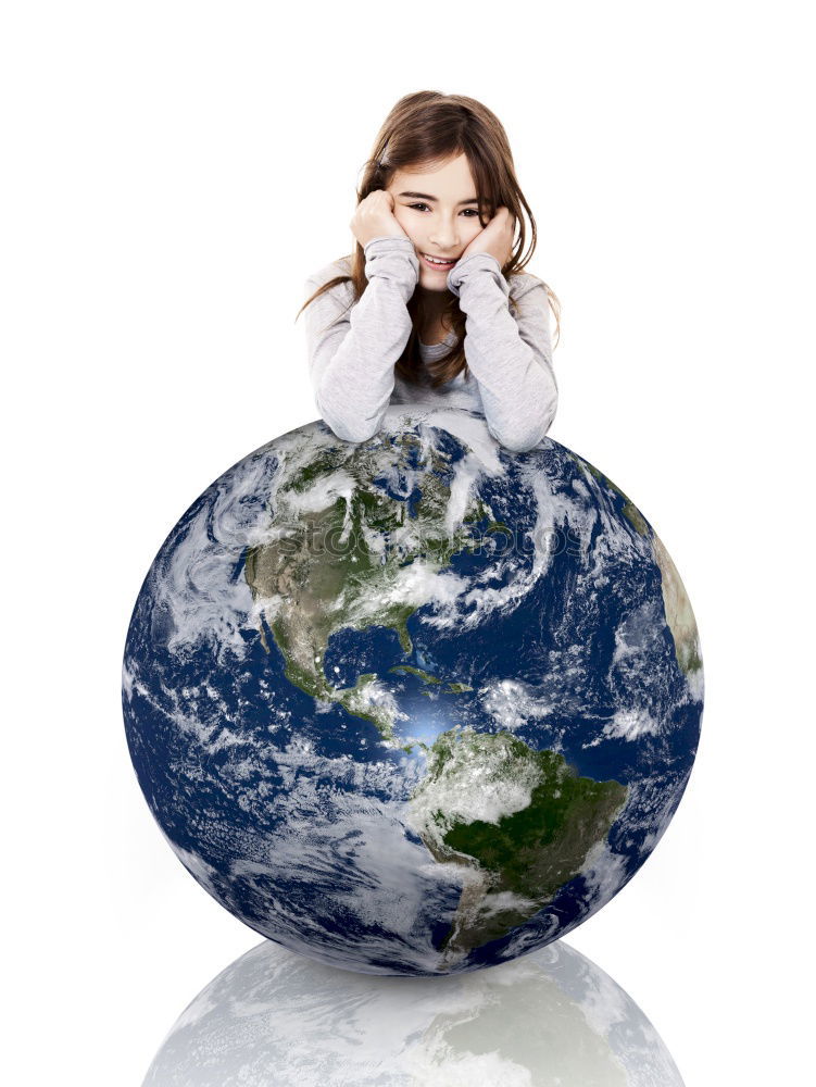 Similar – Pupil girl pointing at globe