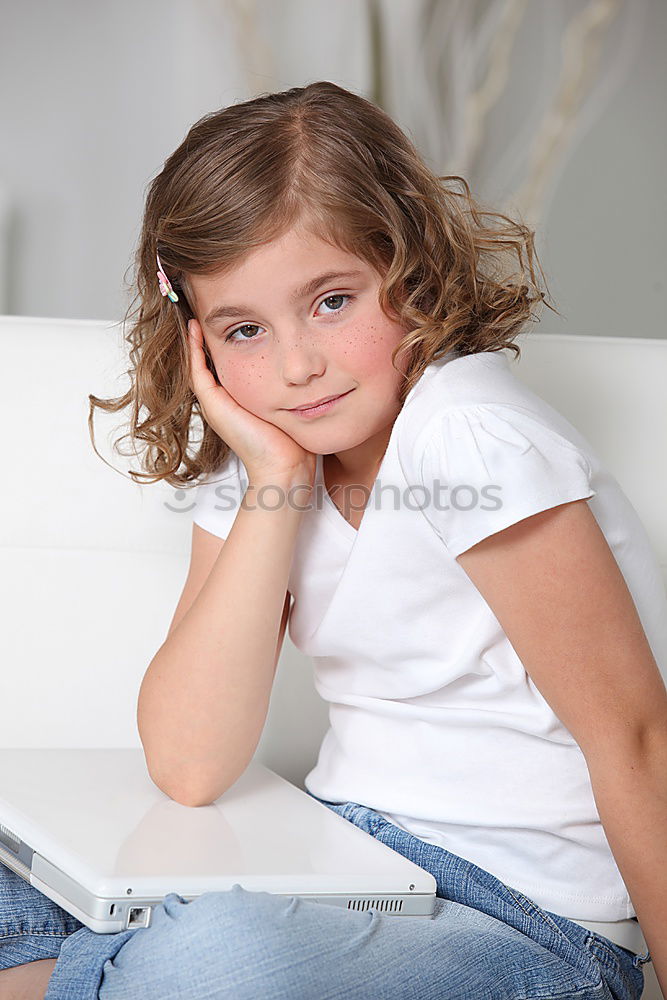 Similar – Image, Stock Photo sad little girl Face Child