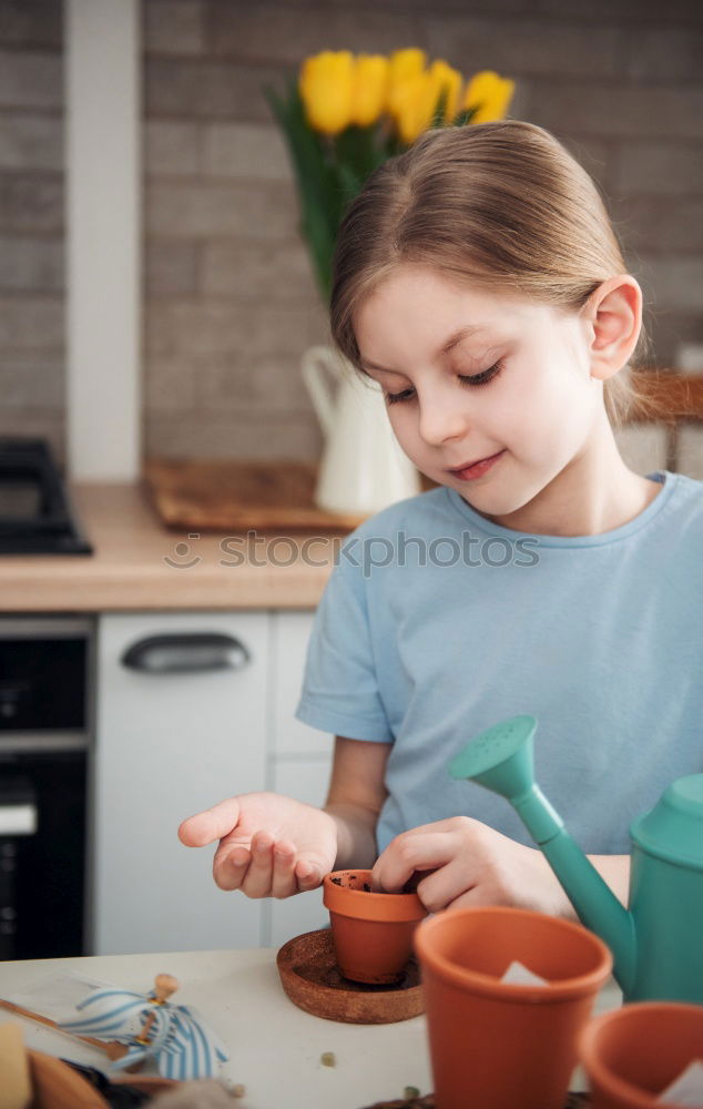 Similar – Image, Stock Photo cute toddler girl drinking tea for breakfast