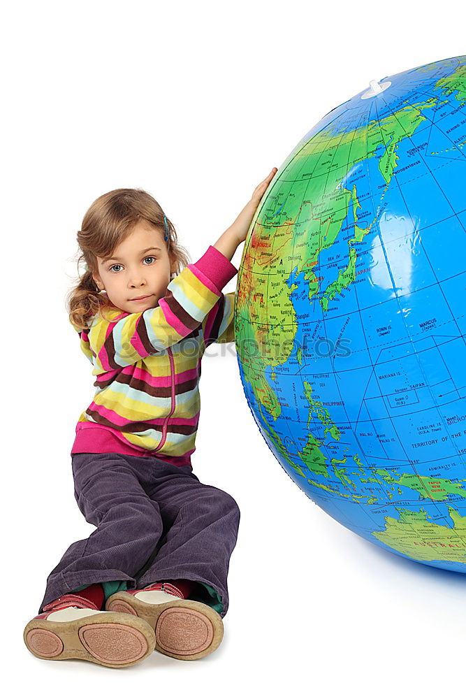 Similar – Image, Stock Photo Pupil girl pointing at globe