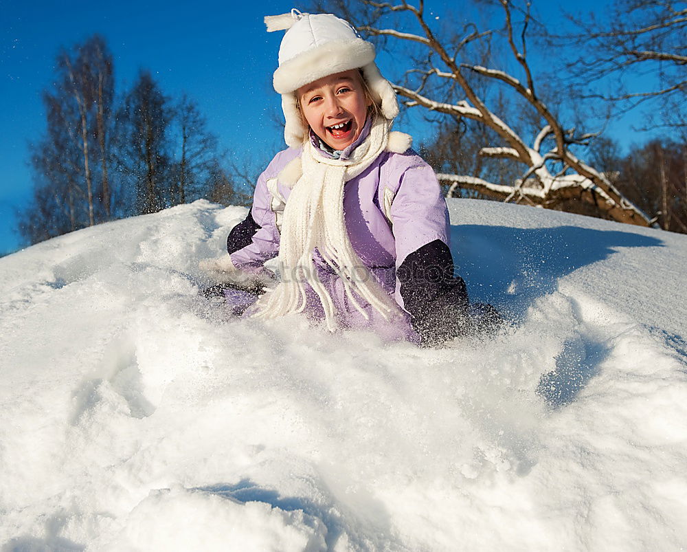 Similar – Image, Stock Photo kid girl helping to clean pathway from snow with showel