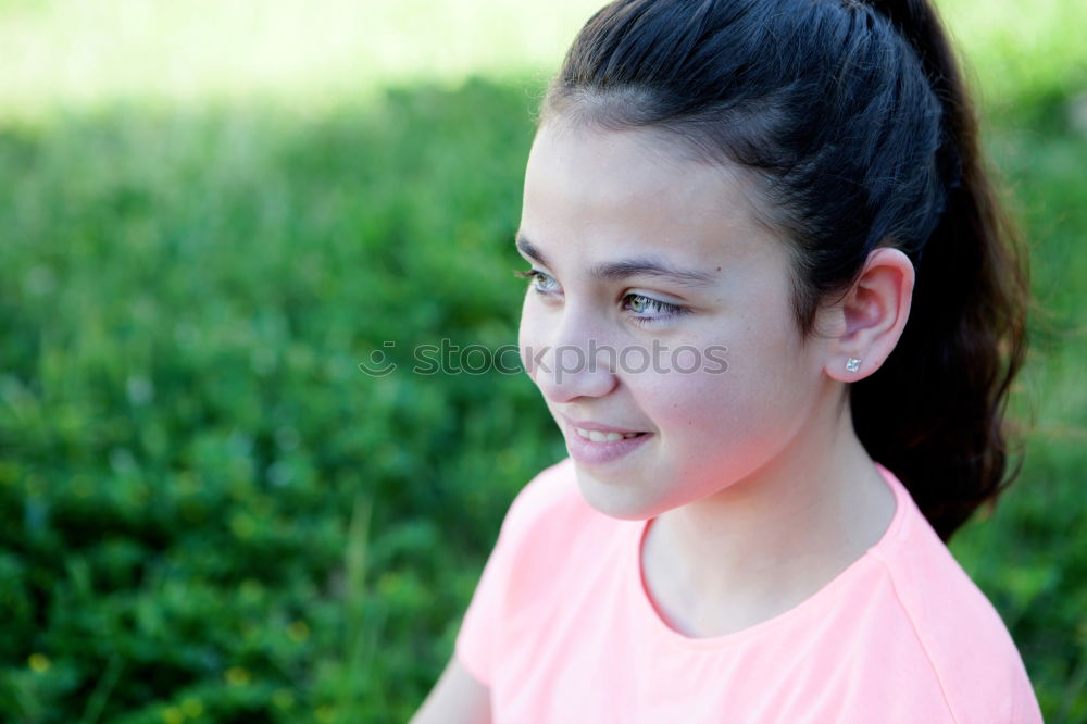 Similar – Happy preteen girl with blue eyes smiling