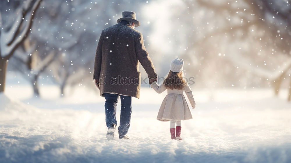 Similar – Mother and her daughter sitting on a bench on wintery day