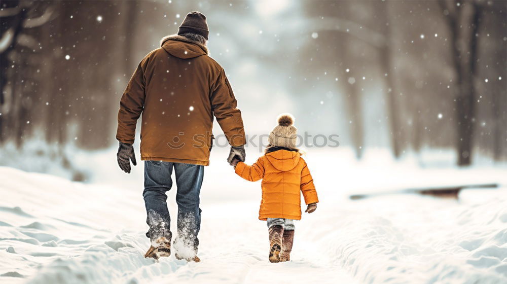 Similar – Mother and her daughter sitting on a bench on wintery day