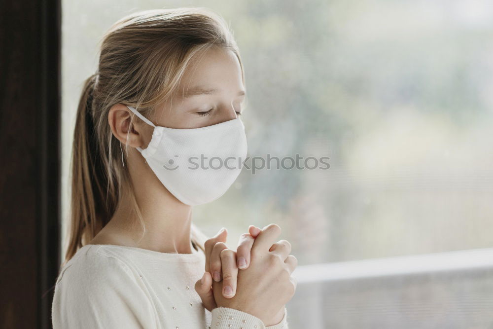 Similar – Image, Stock Photo Portrait of caucasian sporty woman wearing medical protection face mask while walking in park, relaxing and listening to music. Corona virus, or Covid-19, is spreading all over the world