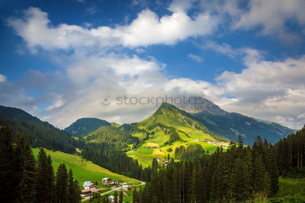 Similar – Image, Stock Photo Spring storm in mountains panorama. Dandelion meadow.