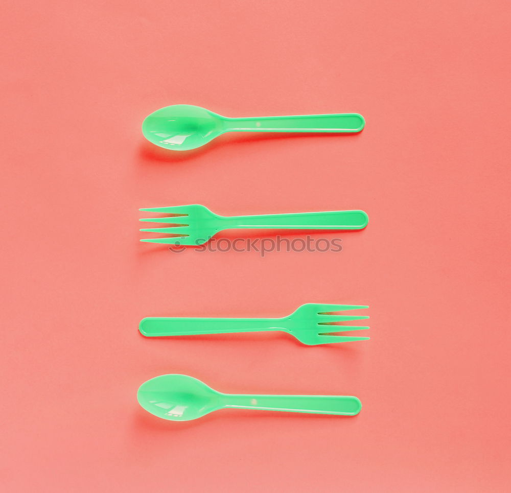 Image, Stock Photo Colorful of green plastic spoon and fork