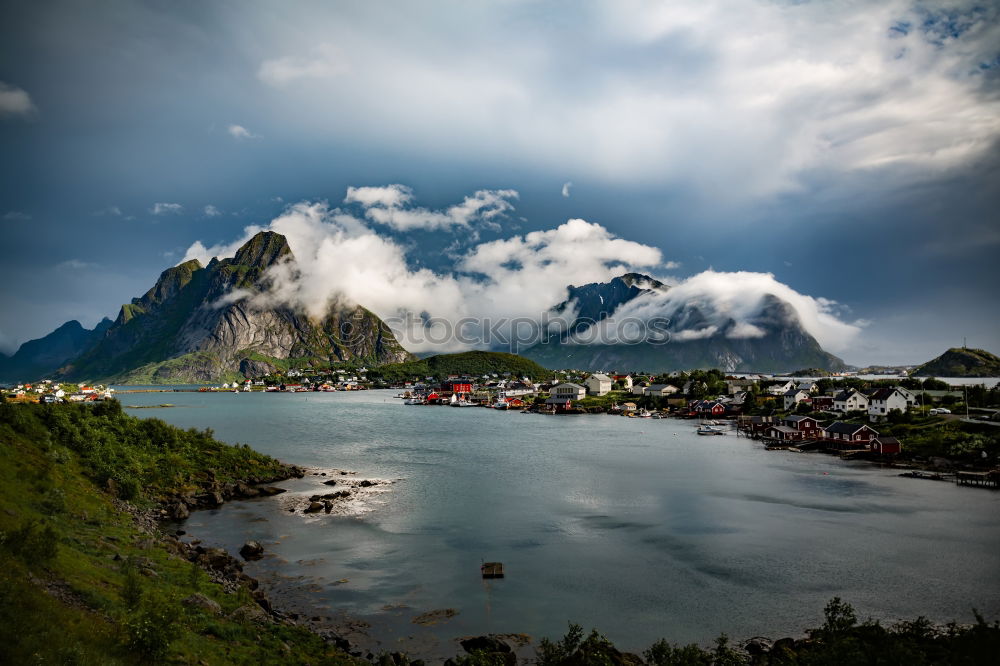 Similar – Image, Stock Photo Houses on lake shore Lake