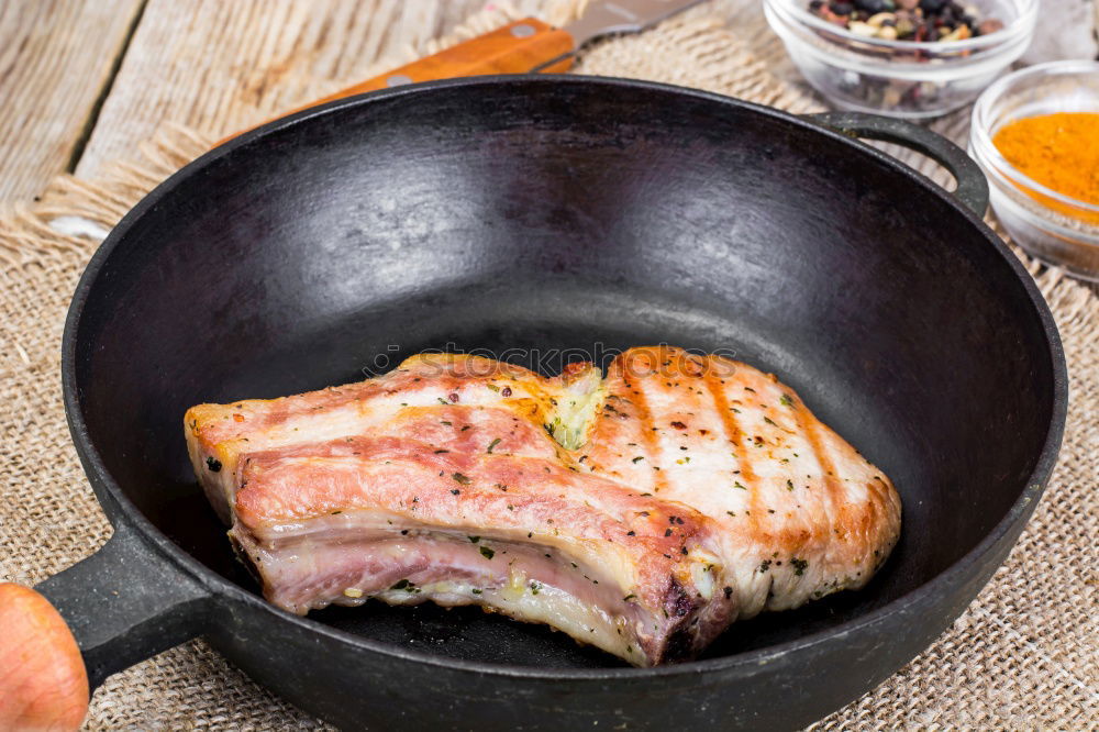 Image, Stock Photo Hip steak , medium fried with salsa sauce