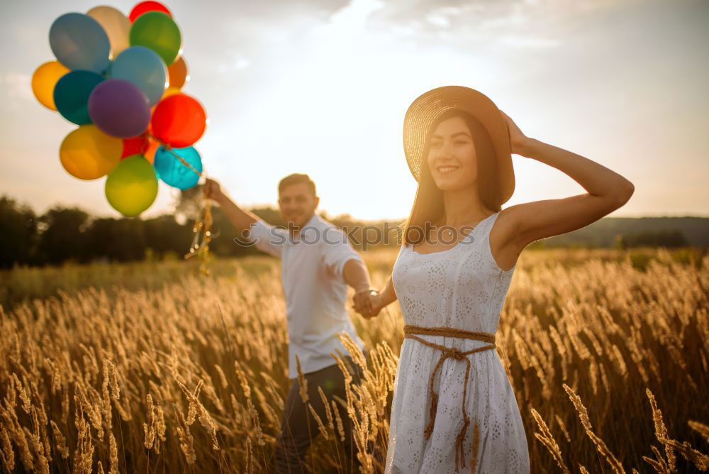 Image, Stock Photo Happy little children playing in the field