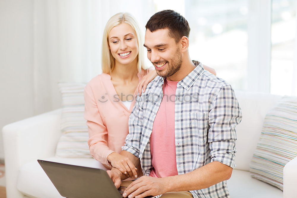 Image, Stock Photo Mother and son browsing together on laptop