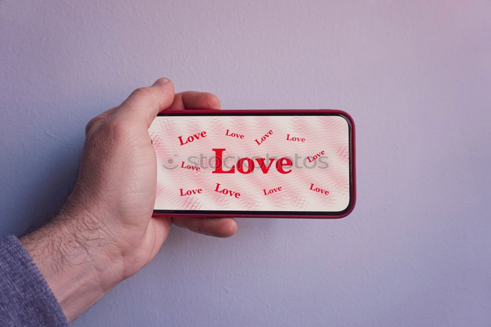 Image, Stock Photo Tablet with a handwritten “hello love” on pink background