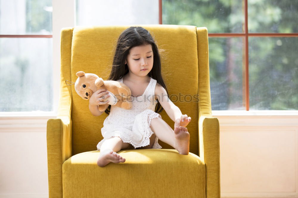 Similar – Image, Stock Photo Little boy sitting on the bed and smile