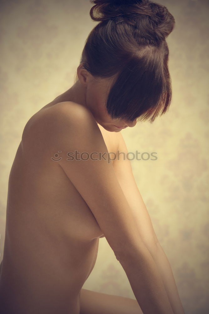 Similar – Analogue (6×6) back portrait of young woman with long brunette hair tied into a braid