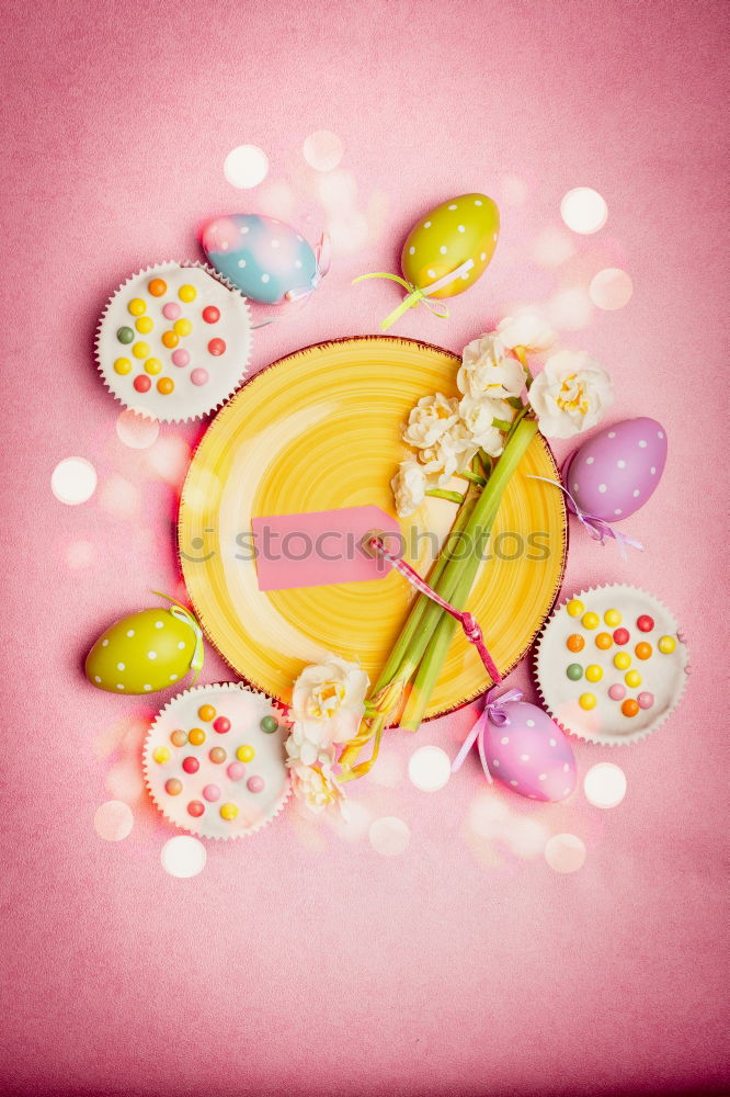 Similar – Image, Stock Photo Easter in pastel colour with eggs, flowers and cake