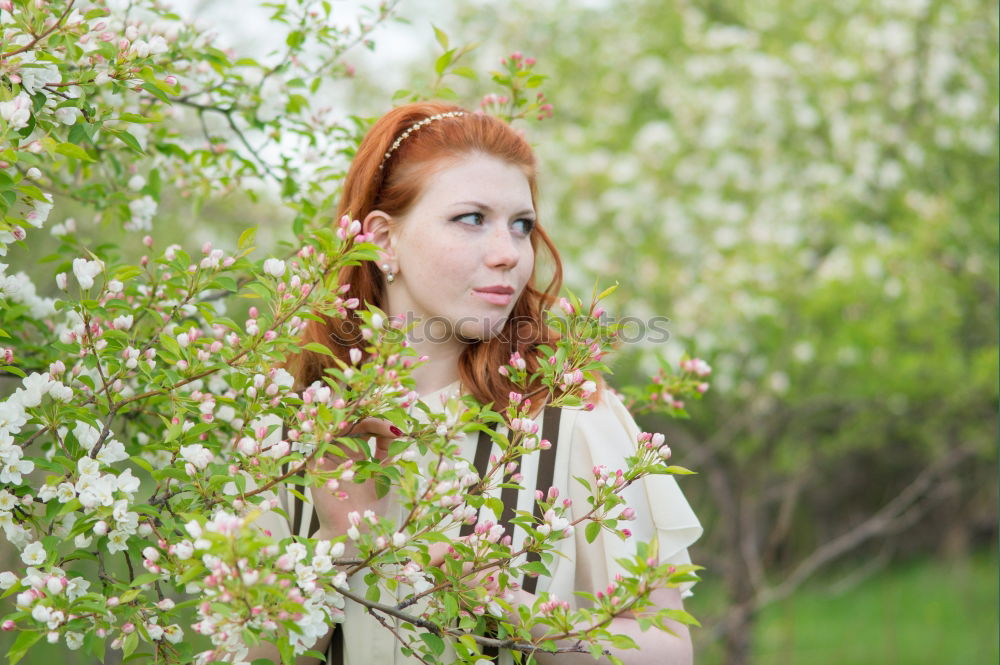 Image, Stock Photo Romantic portrait of woman in the forest